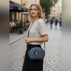 Vintage Rosanie Collection Navy Structured Crossbody/ Shoulder Bag